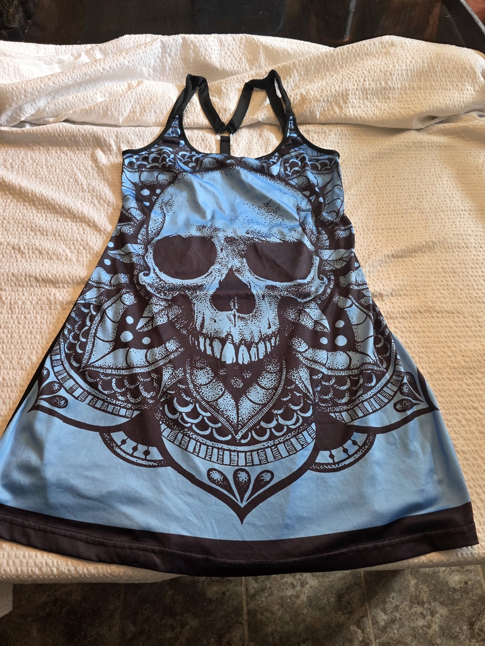 Light Blue Tank Dress with Black Skull Print S